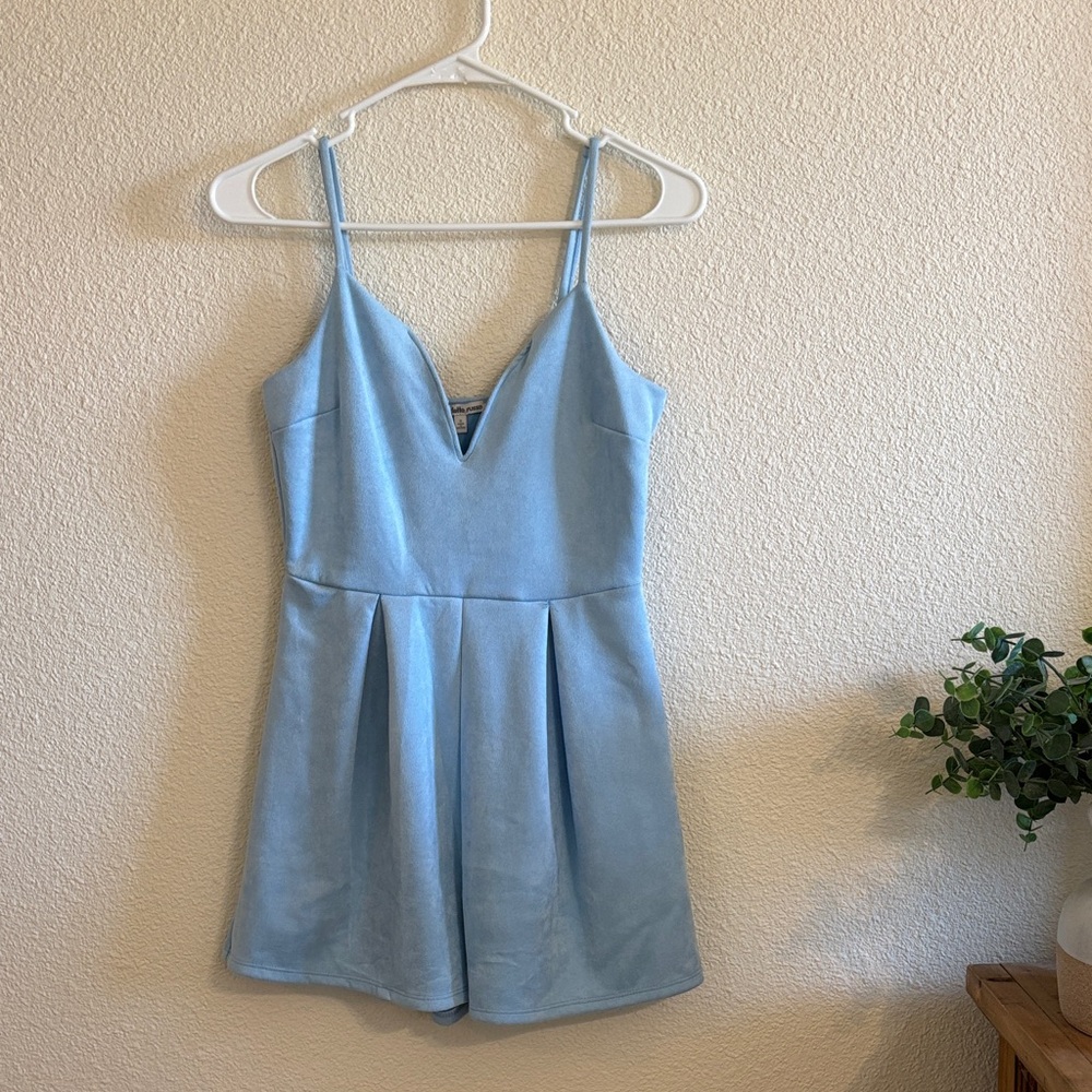 Light Blue Velvet Spaghetti Strap Romper